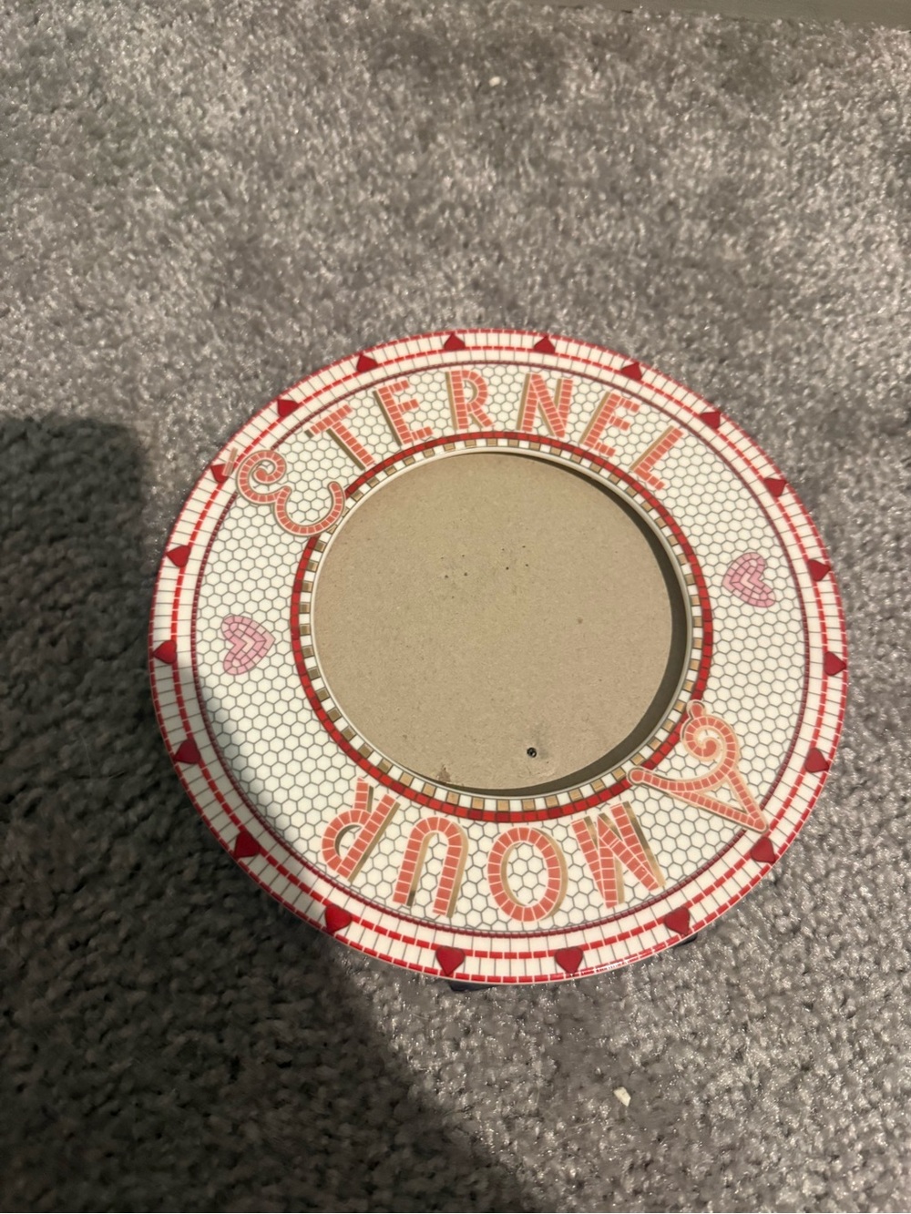 Anthropologie White and Red 'Mon Amour' Decorative Round Frame